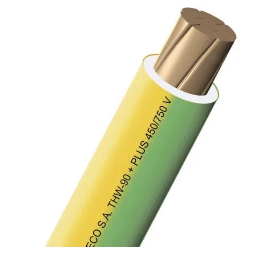 CONDUCTOR ELECTRICO CABLEADO 750V PVC 10AWG AMAR/VERDE THW-90 + PLUS
