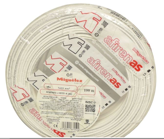CONDUCTOR ELECTRICO 750V LIBRE HALOGENO 1.5MM2 BLANCO AFIRENAS L H07Z1-K