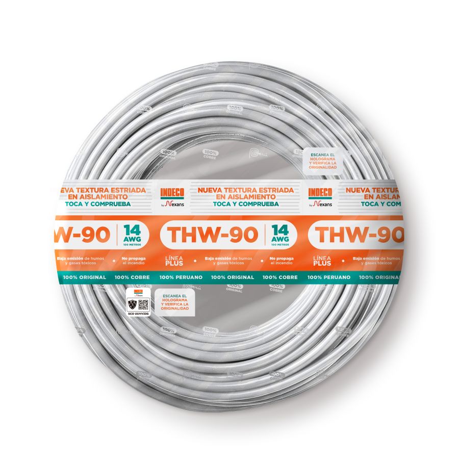 CONDUCTOR ELECTRICO ESTRIADO 750V PVC 14AWG BLANCO THW-90 + PLUS