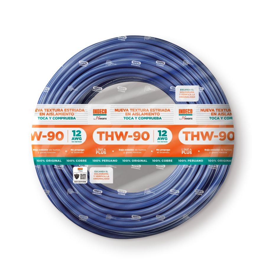 CONDUCTOR ELECTRICO ESTRIADO 750V PVC 12AWG AZUL THW-90 + PLUS