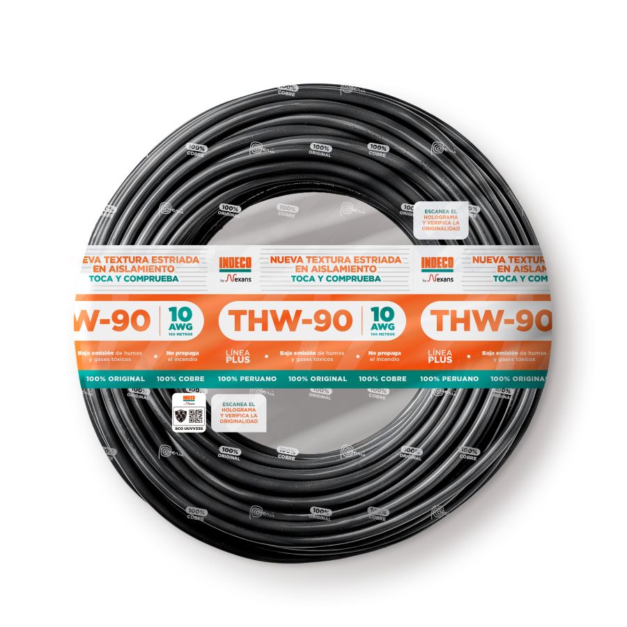CONDUCTOR ELECTRICO ESTRIADO 750V PVC 10AWG NEGRO THW-90 + PLUS