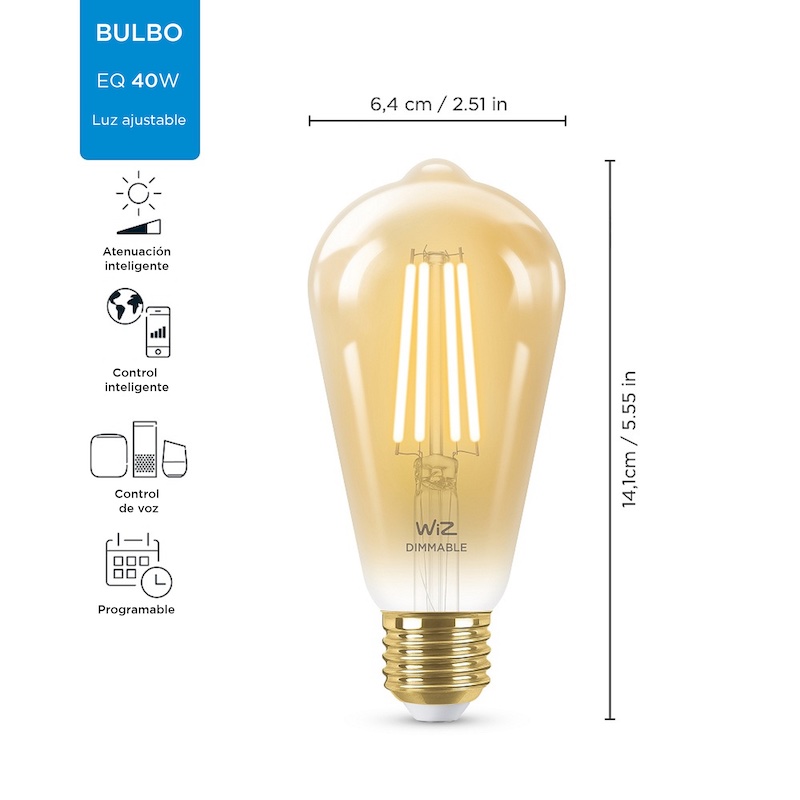 LAMPARA LED INTELIGENTE A60 6.9W 2200K 220-240V E27 VINTAGE WIZ WIFI