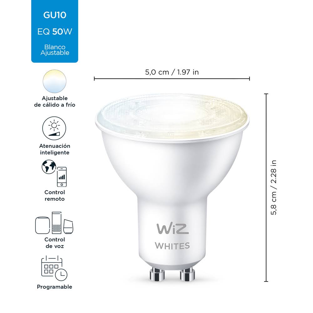 LAMPARA LED INTELIGENTE PAR16   4.9W 2700-6500K  220-240V GU10 WHITE TUNABLE WIZ WIFI