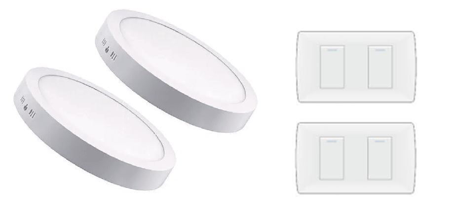 KIT DE 2 PLAFONES CIRCULAR 18W FRÍO + 2 INTERRUPTORES DOBLES LP1621S