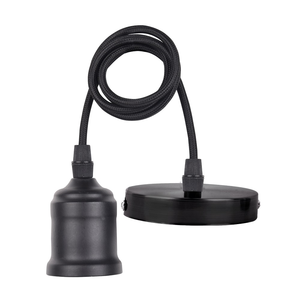 WALL SOCKET CIRCUL COLGANTE METALICA NEG C/CABLE ROSCA E27 P/LAMP PENDULUM