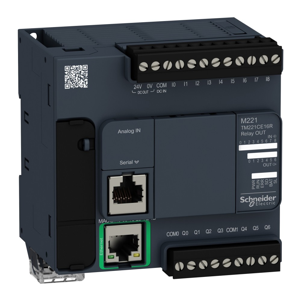CONTROLADOR LOGICO CPU COMPACTA AC 9E/7S MODICON M221 ETHERNET+SERIE 110-240 VAC TM221CE16R
