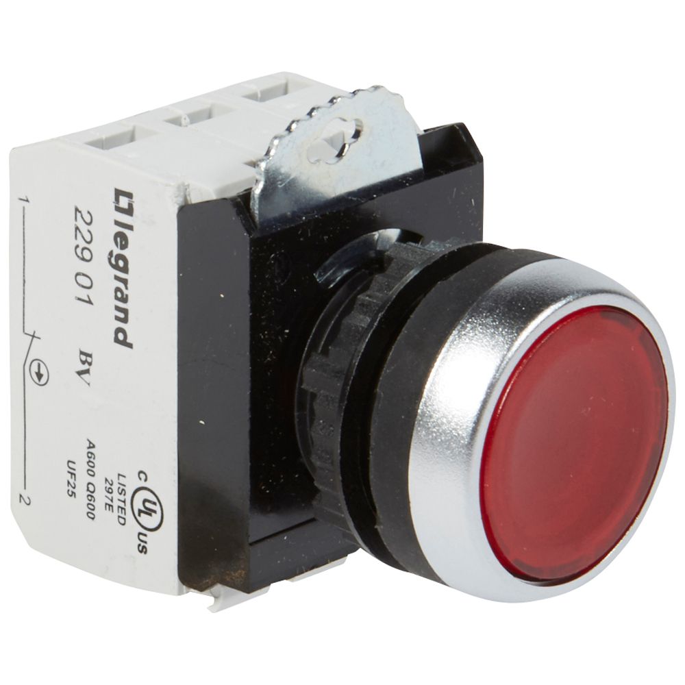 PULSADOR LUMIN. RASANTE METAL ROJO 22MM 230VAC C/LED 1NA+1NC OZMOS 023758