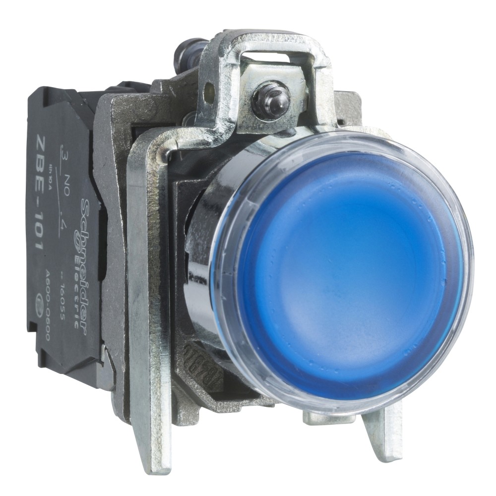 PULSADOR LUMIN. RASANTE METAL AZUL 22MM 220-240VAC C/LED 1NA+1NC HARMONY XB4BW36M5