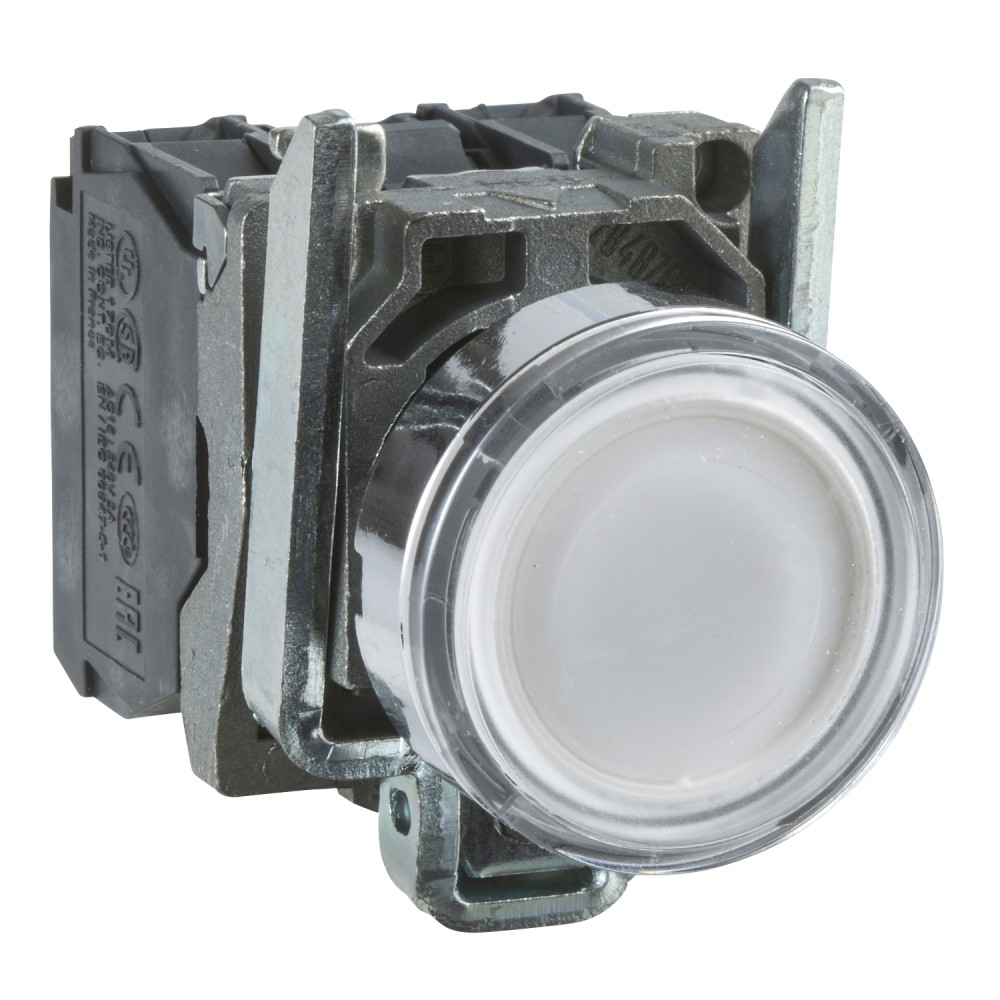 PULSADOR LUMIN. RASANTE METAL BLANCO 22MM 220-240VAC C/LED 1NA+1NC HARMONY XB4BW31M5