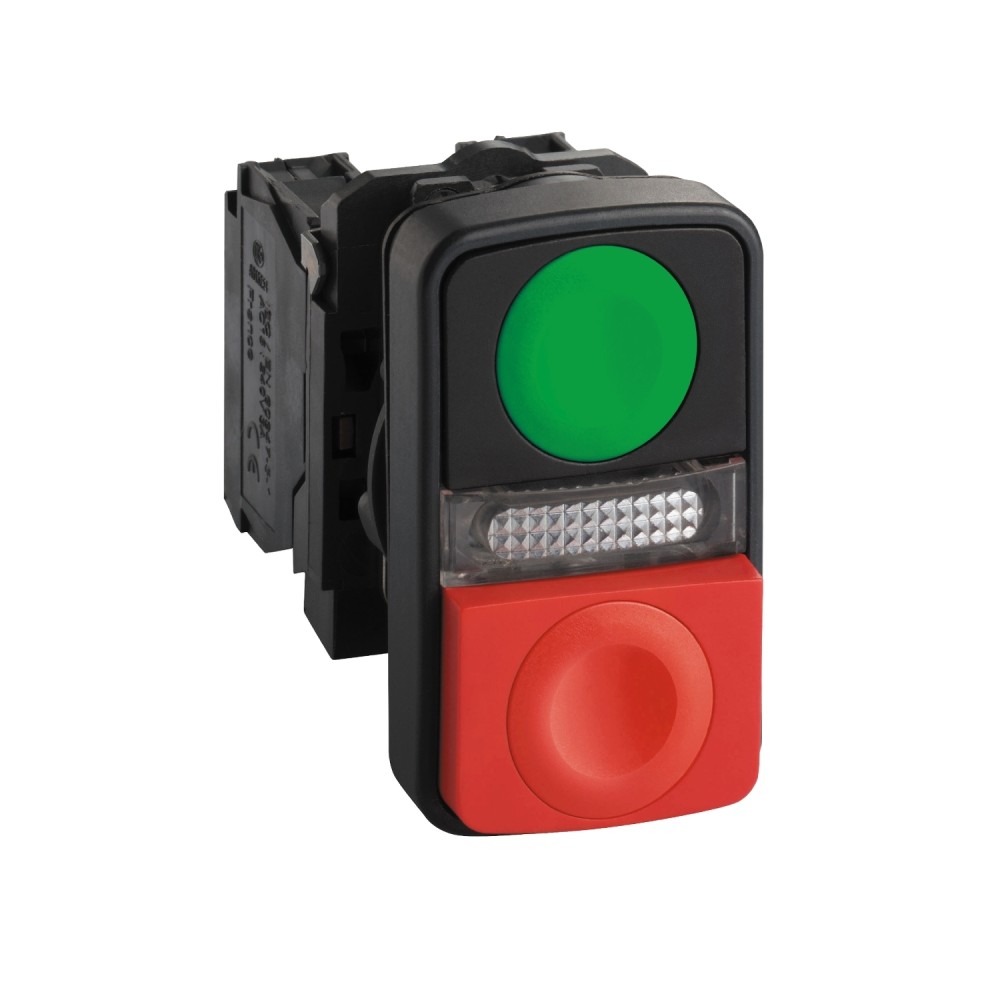 PULSADOR LUMIN. DOBLE PLAST VERDE/ROJO 22MM 230-240VAC C/LED 1NA+1NC HARMONY XB5AW73731M5