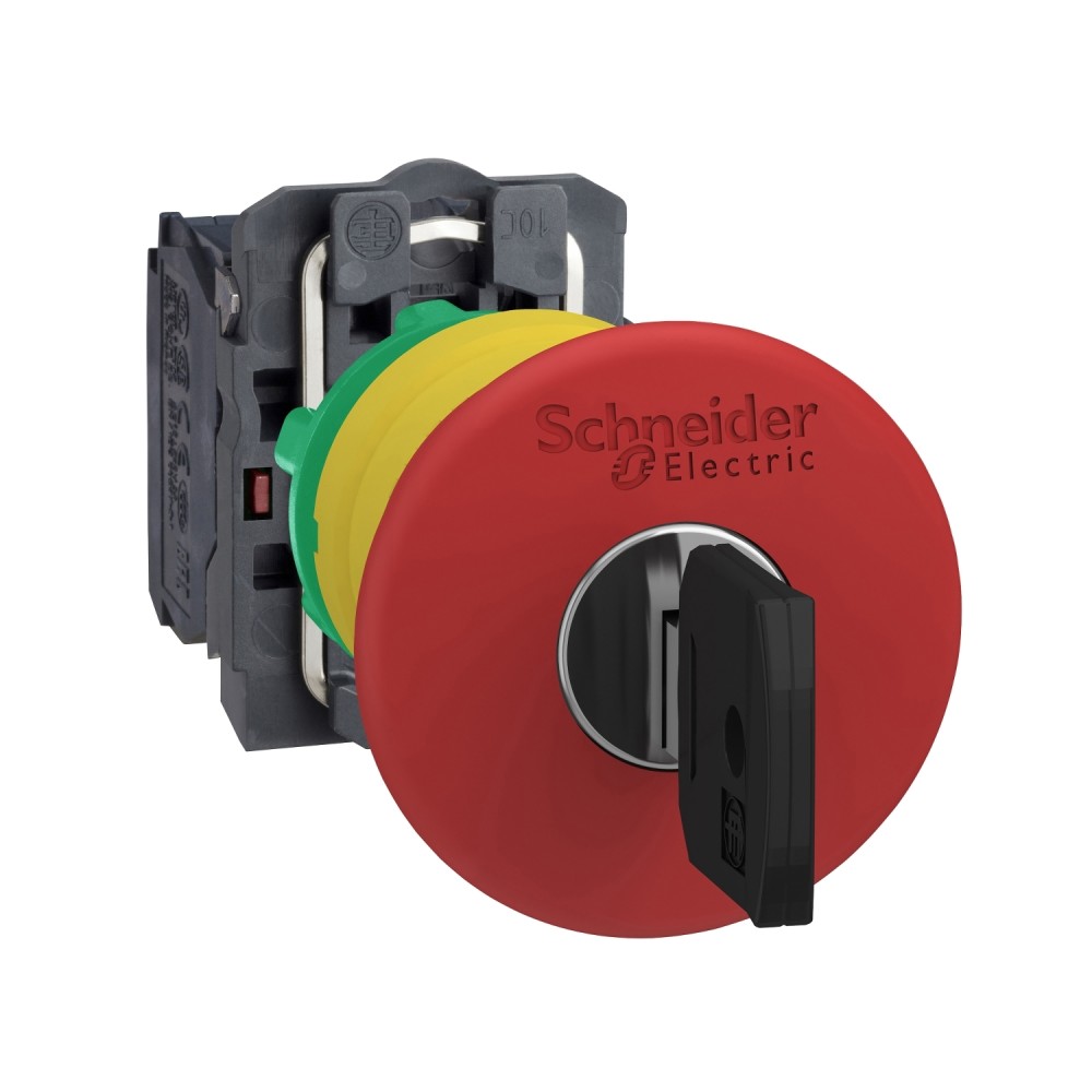 PULSADOR PARADA EMERG HONGO 40MM C/LLAVE PLAST ROJO 22MM 1NA+1NC HARMONY XB5AS9445