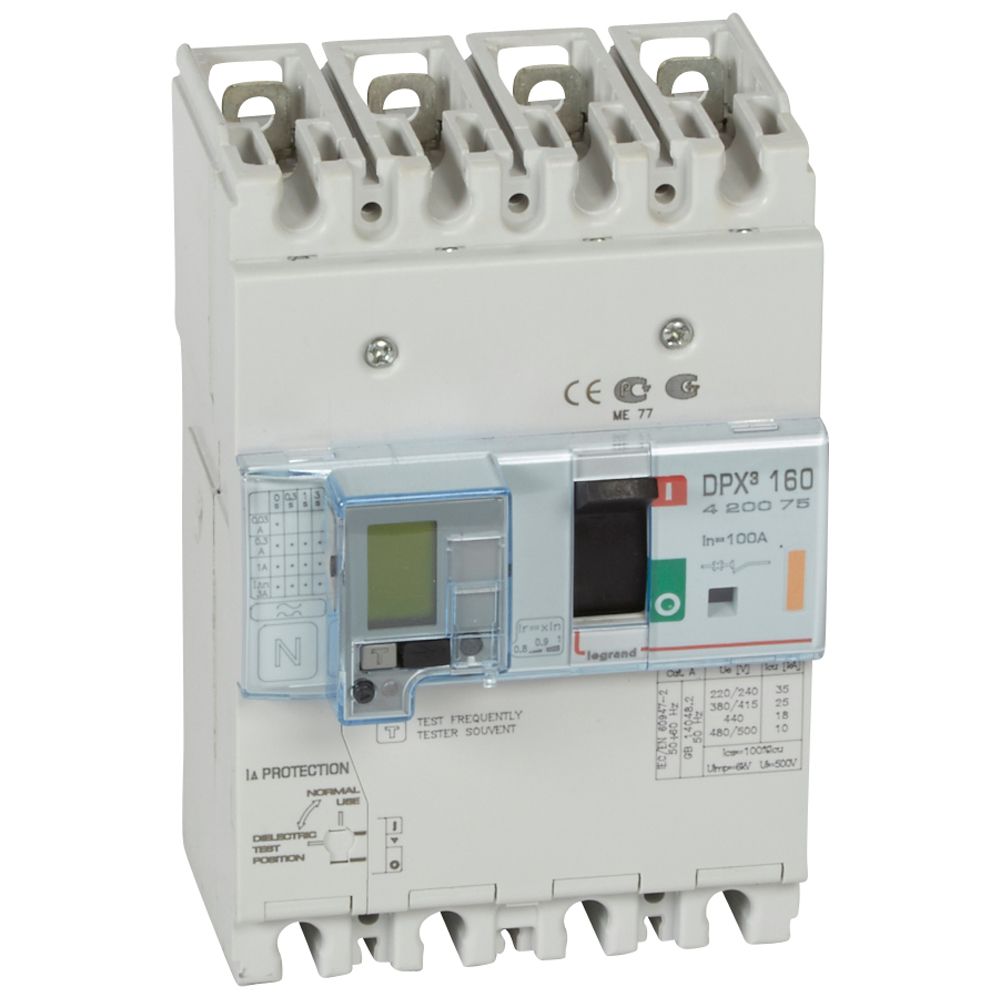 INTERRUPTOR TERMOMAG DIFERENCIAL 4P 80-100A 400VAC 25KA C/PANTALLA LCD DPX3 420075