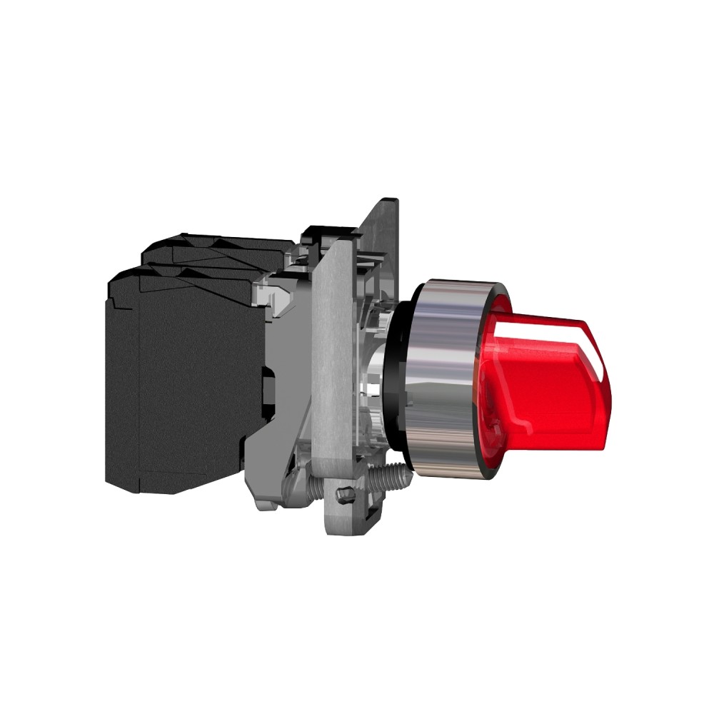 SELECTOR LUMIN. MANETA CORTA 2 POSIC METAL ROJO 22MM 1NA+1NC HARMONY XB4BK124M5