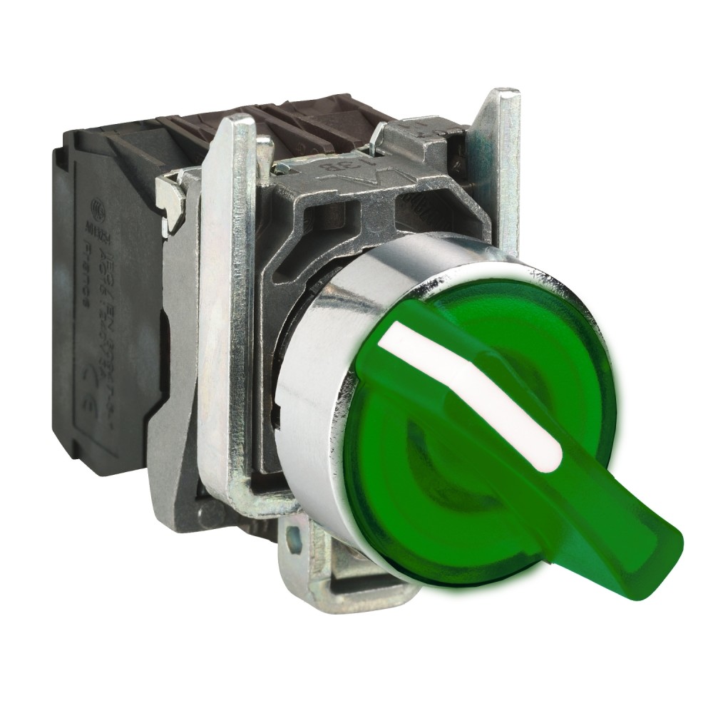 SELECTOR LUMIN. MANETA CORTA 2 POSIC METAL VERDE 22MM 1NA+1NC HARMONY XB4BK123B5