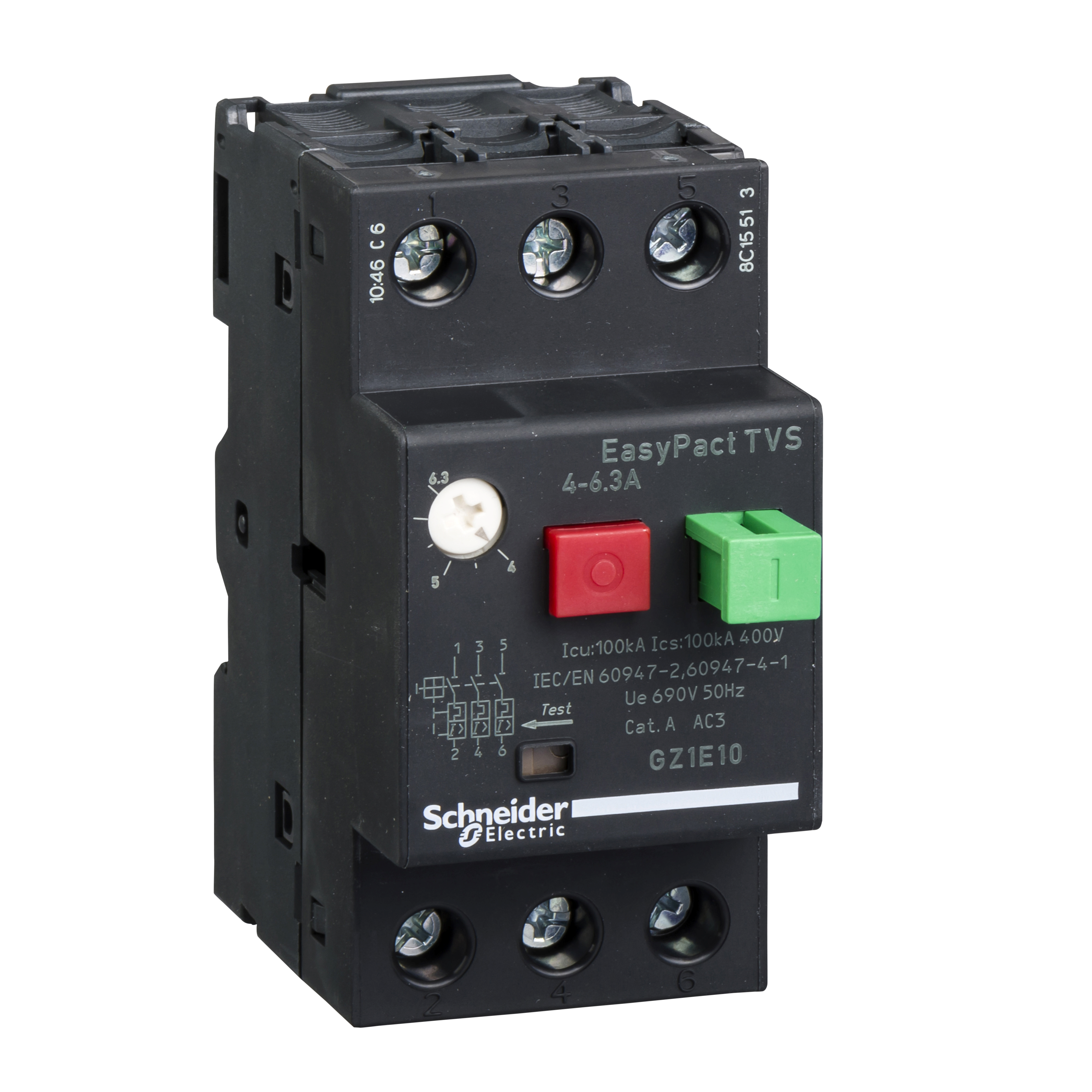 GUARDAMOTOR MAGNETO-TERMICO 3P 4-6.3A 400/415VAC 100KA EASYPACT TVS GZ1E10