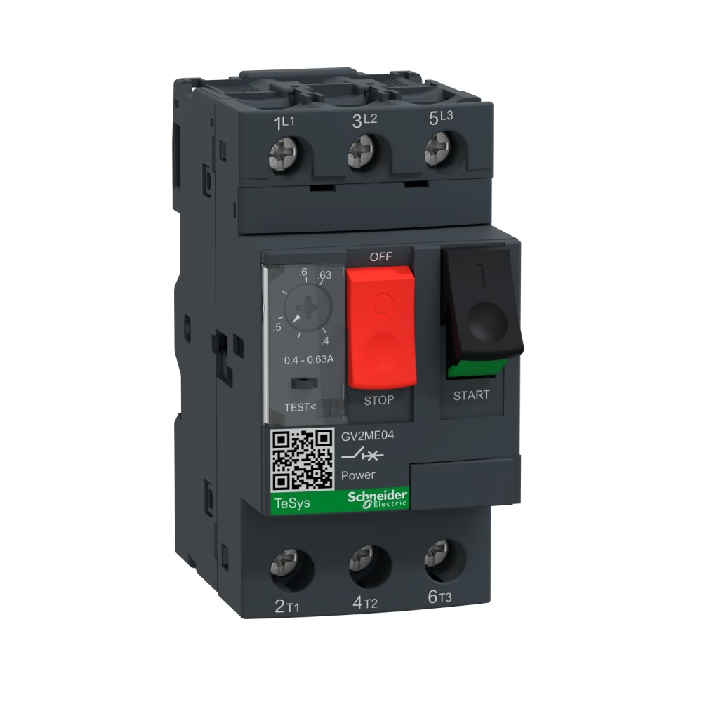 GUARDAMOTOR MAGNETO-TERMICO 3P 0.4-0.63A 400/415VAC 100KA TESYS GV2ME04