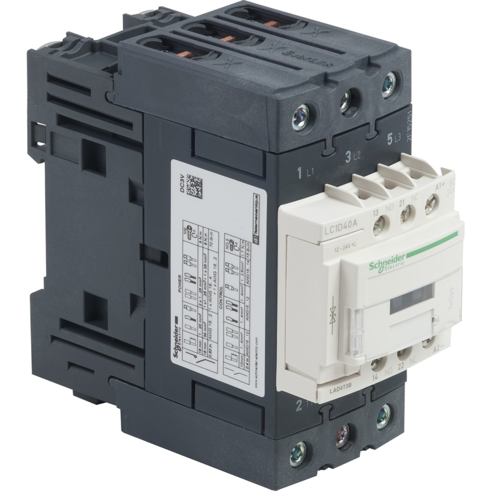 CONTACTOR POTENCIA MAGNETICO 3P 40A AC3 24VDC 1NA+1NC TESYS LC1D40ABD