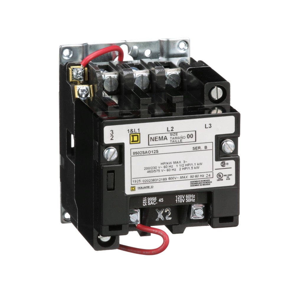 CONTACTOR POTENCIA MAGNETICO 3P 9A AC3 120VAC S00 8502S 8502SAO12V02S