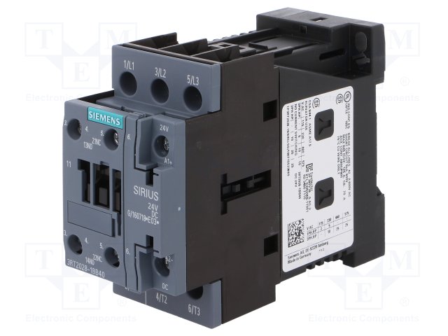 CONTACTOR POTENCIA MAGNETICO 3P 38A AC3 24VDC S0 1NA+1NC SIRIUS 3RT20281BB40
