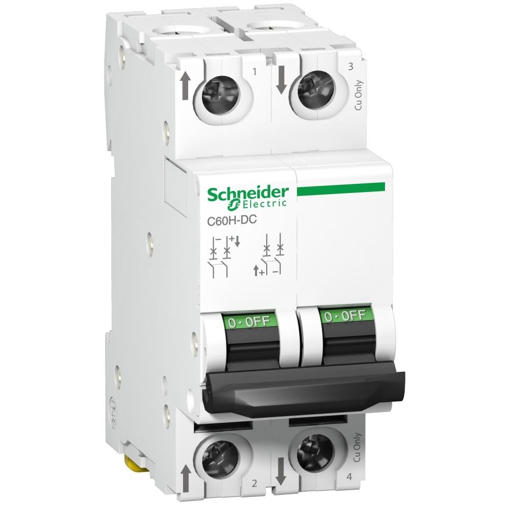 INTERRUPTOR AUT TERMOMAG P/RIEL 2P 25A 220/500VDC 20/6KA C60H-DC A9N61533