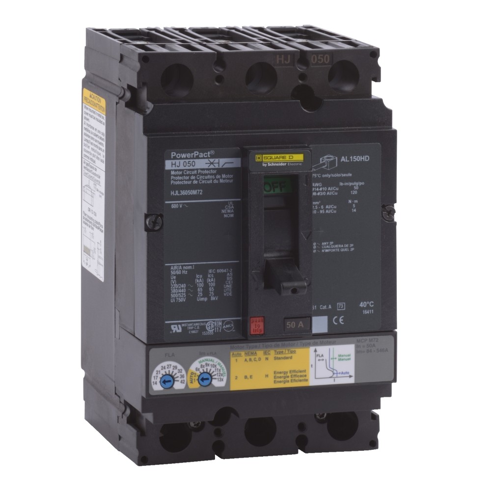INTERRUPTOR TERMOMAGNETICO 50 AMP HJL36050M72 600 VAC  50/60 HZ SQUARE D
