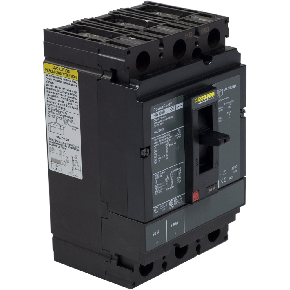 INTERRUPTOR TERMOMAGNETICO 3x20A, 35kA a 480V, HGL 36020 SQUARE´D