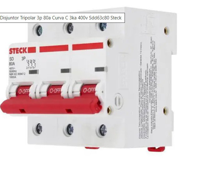 INTERRUPTOR AUT TERMOMAG P/RIEL 3P 80A 230/400VAC 10KA SDD3C80
