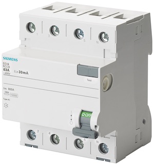 INTERRUPTOR DIFERENCIAL 4P 63A 400VAC 300MA TIPO AC SENTRON 5SV46460