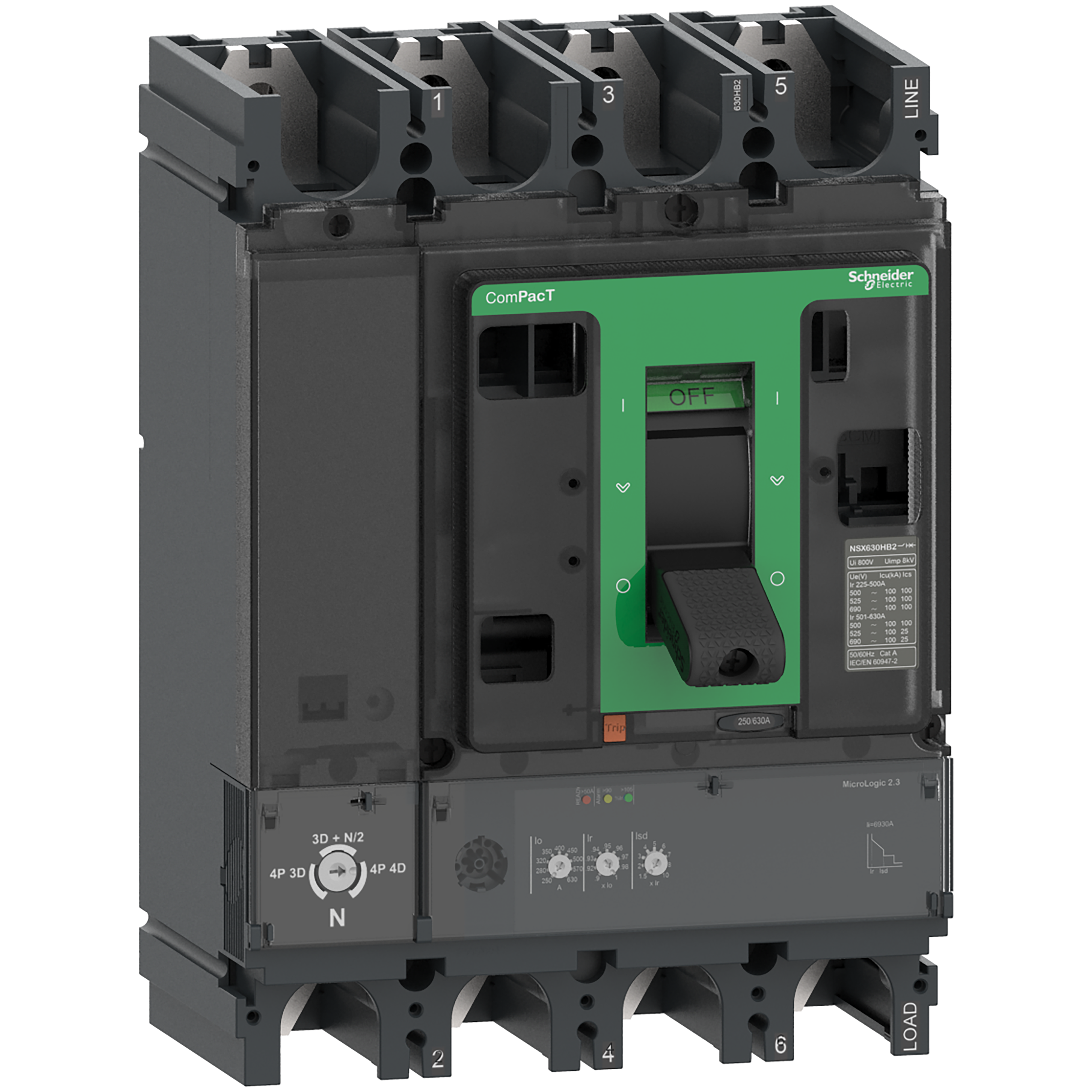 INTERRUPTOR AUT CAJA MOLD 4P REGUL 252-630A 50KA 415VAC MICROLOG 2.3 NSX630N C63N42D630 (REEMPLAZA LV432894)