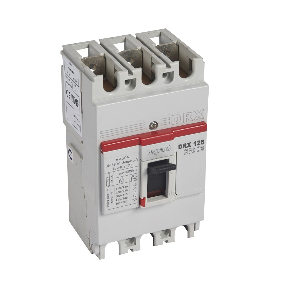 INTERRUPTOR AUT CAJA MOLD 3P FIJO 30A 10KA 415VAC DRX125 027003