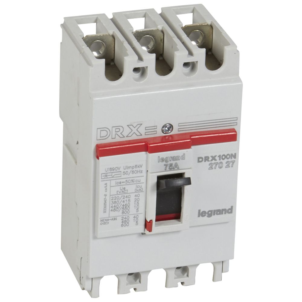 INTERRUPTOR AUT CAJA MOLD 3P FIJO 75A 20KA 380/415VAC DRX125 027027