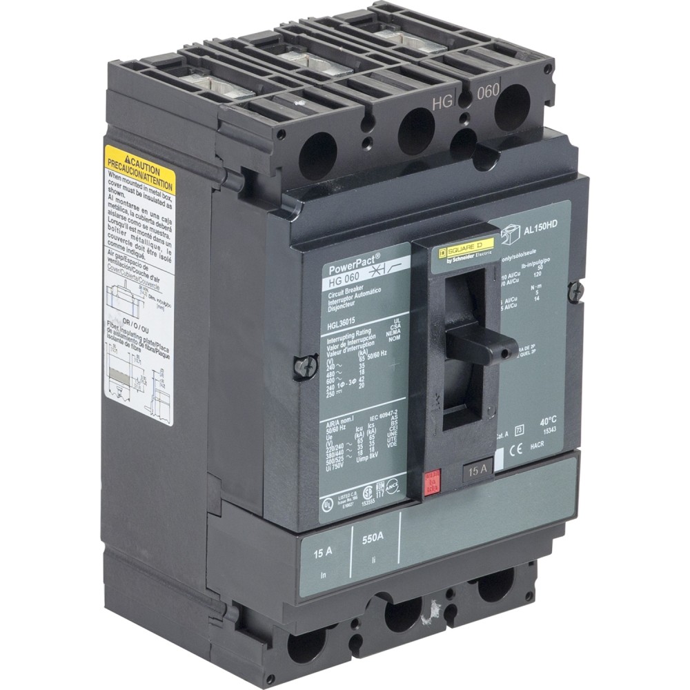 INTERRUPTOR AUT CAJA MOLD 3P 15A 35KA 480VAC POWERPACT H  HGL36015