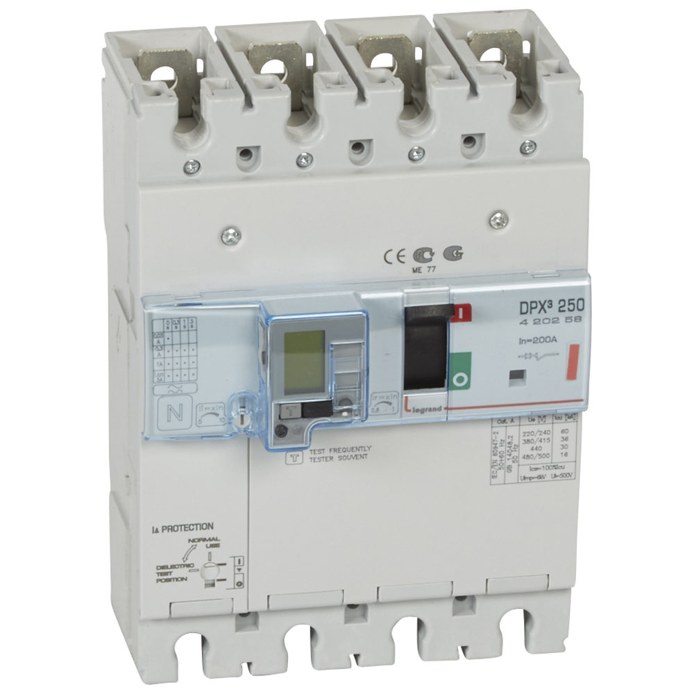 INTERRUPTOR TERMOMAG DIFERENCIAL 4P 160-200A 400VAC AC 36KA C/PANTALLA LCD DPX3 420258
