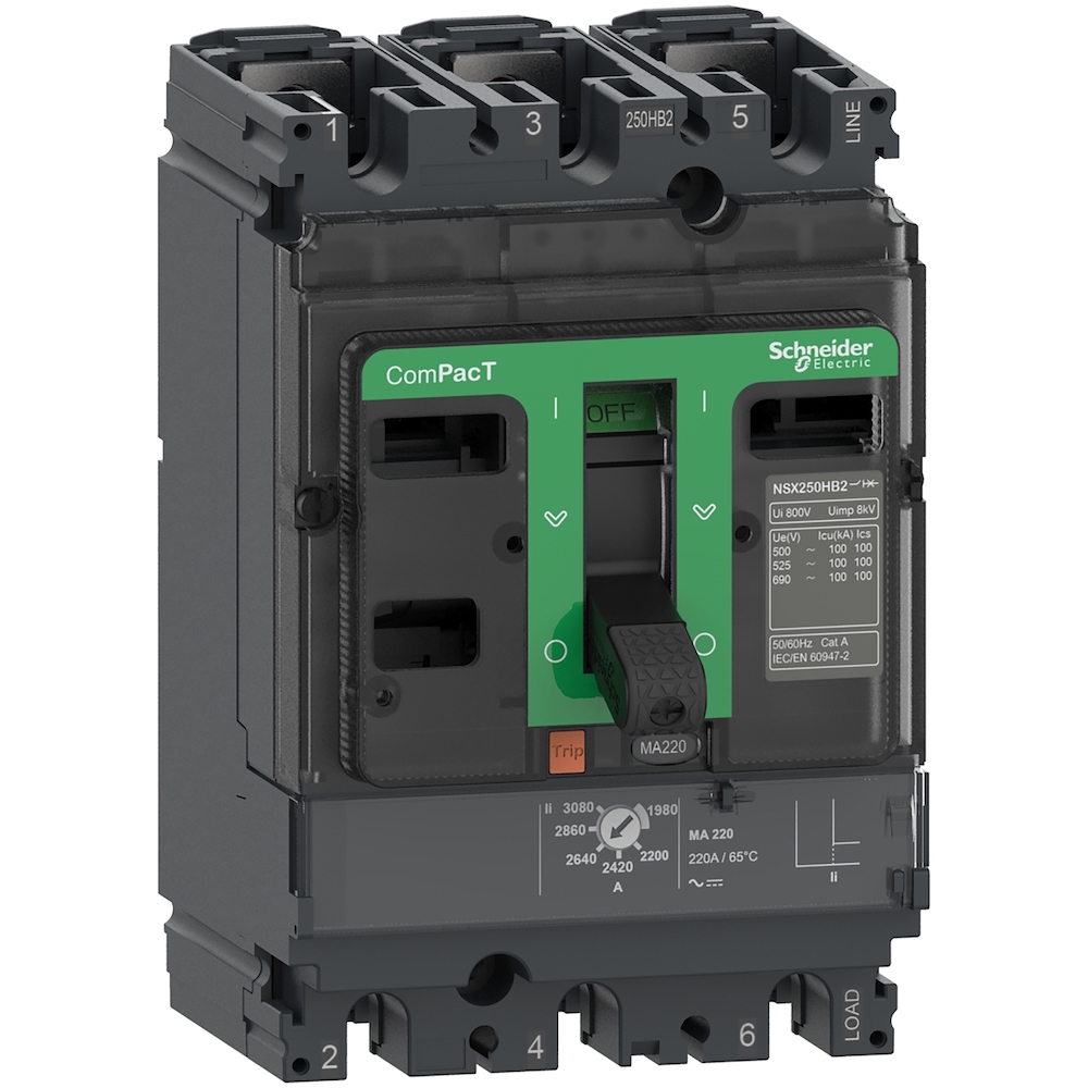 GUARDAMOTOR MAGNETICO 3P 220A 380/415VAC 70KA NSX250H-MA C25H3MA220 (REEMPLAZA LV431756)