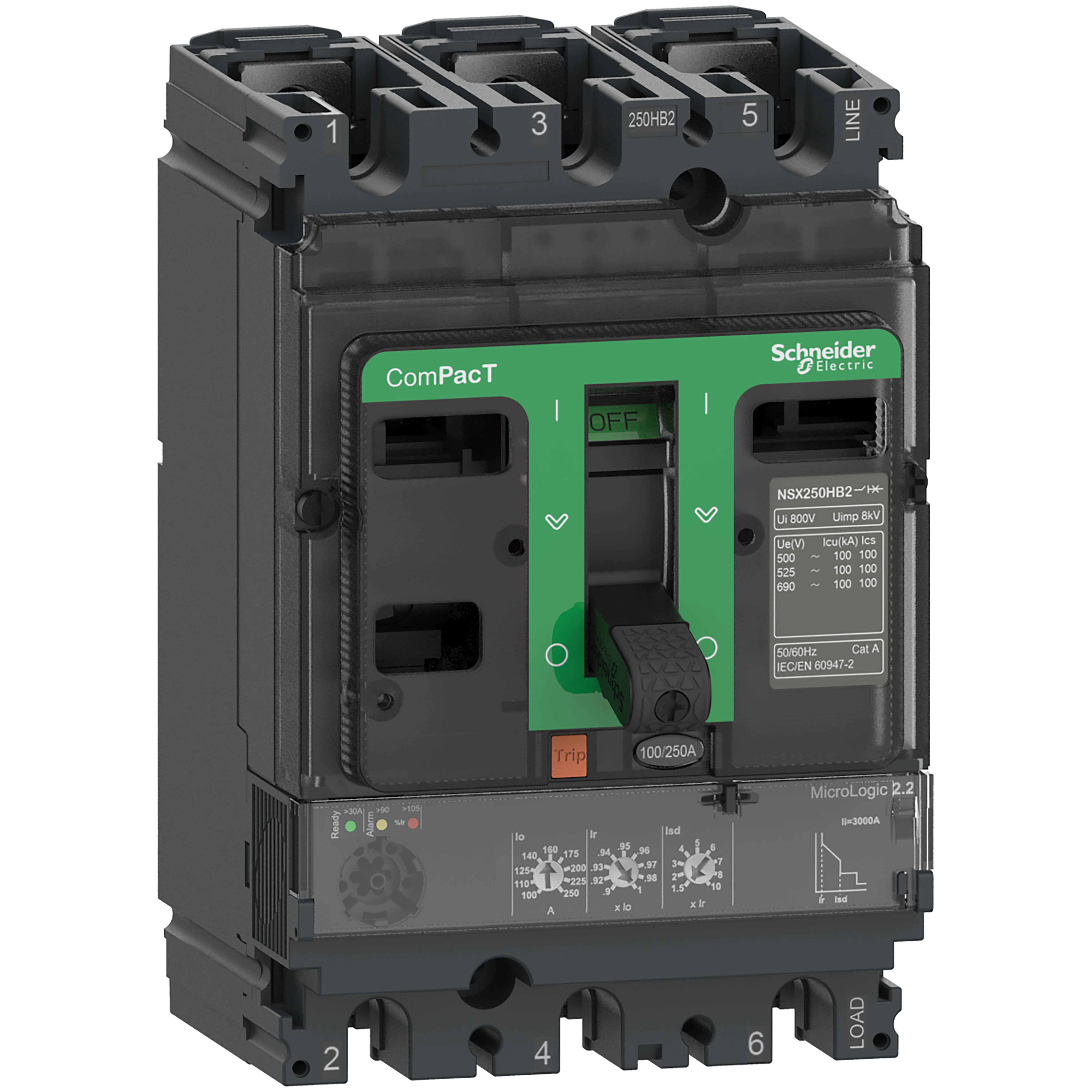 INTERRUPTOR AUTOMÁTICO NSX100H 70KA AC 3P3R 100A 2.2 C10H32D100