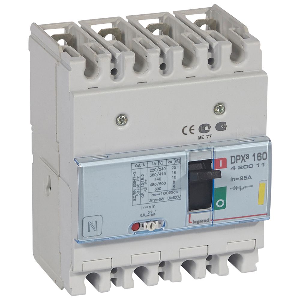 INT. TERMOMAGNÉTICO DPX3 160 DE 4 POLOS, REGULABLE DE 20A A 25A. 420011