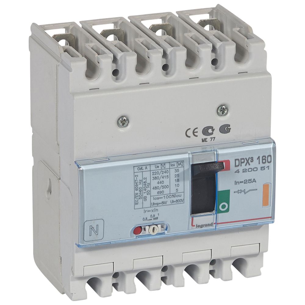 INTERRUPTOR AUT CAJA MOLD 4P REGUL 20-25A 25KA 400VAC DPX3 160 420051