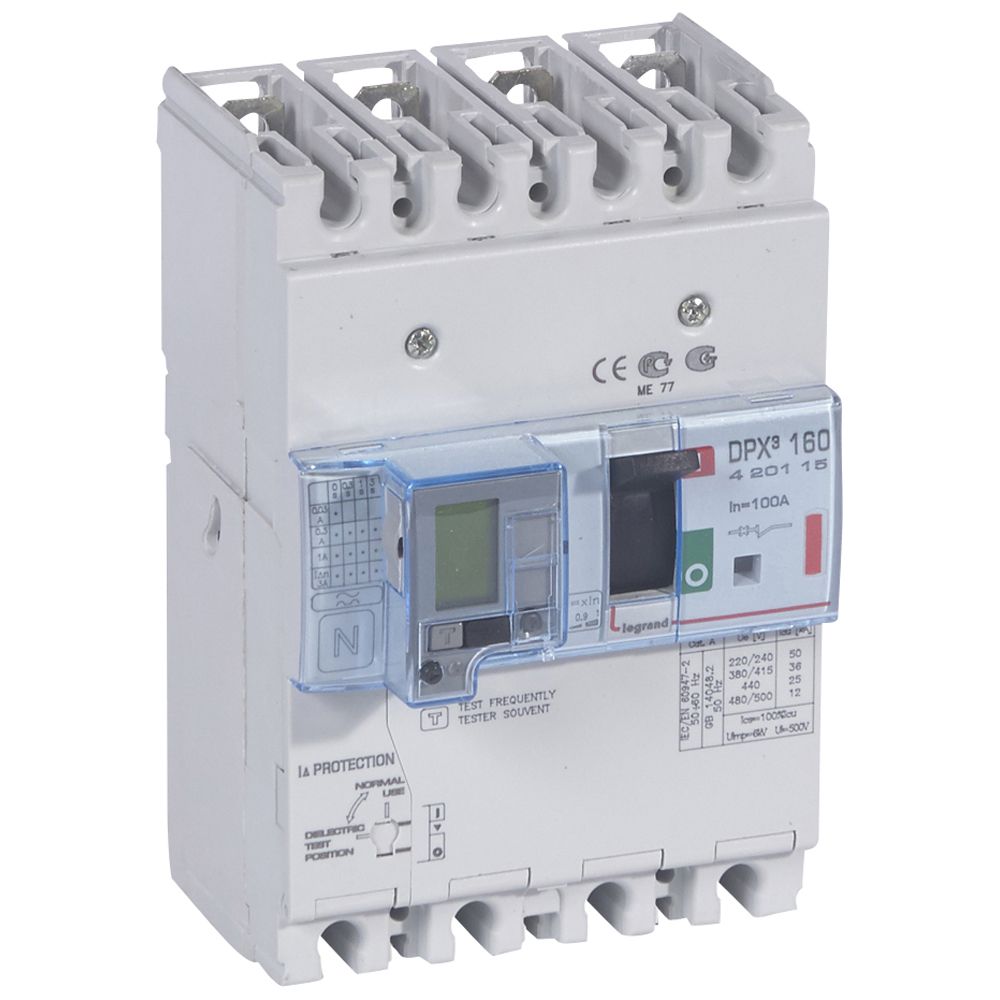 INTERRUPTOR DIFERENCIAL 4P 100A 400VAC 36KA C/PANTALLA LCD DPX3 160 420115