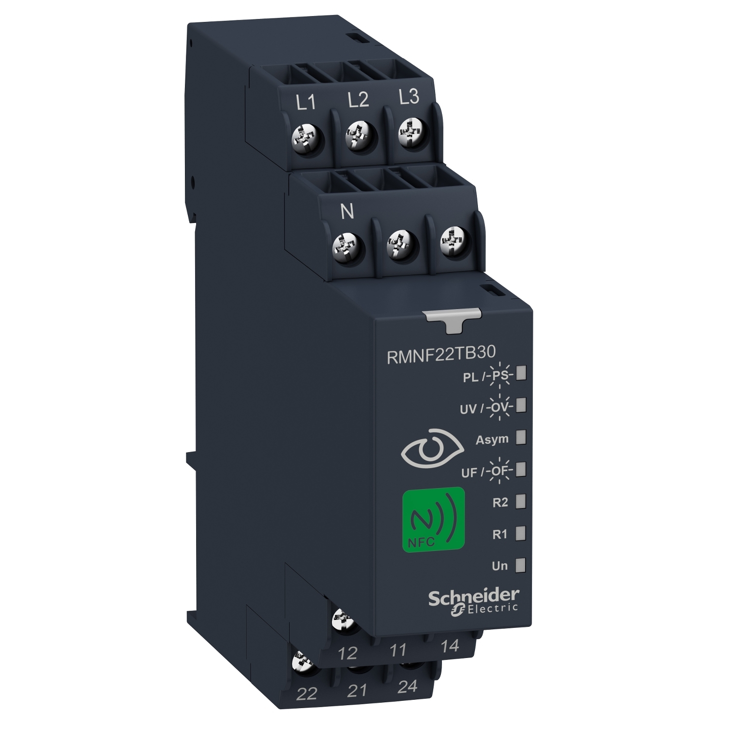 RELE CONTROL FALLA SEC ASIMET FASE/SOBRET/SUBTENSION 3F 0.1S...1MIN 208-480VAC 2NANC NFC RMNF22TB30