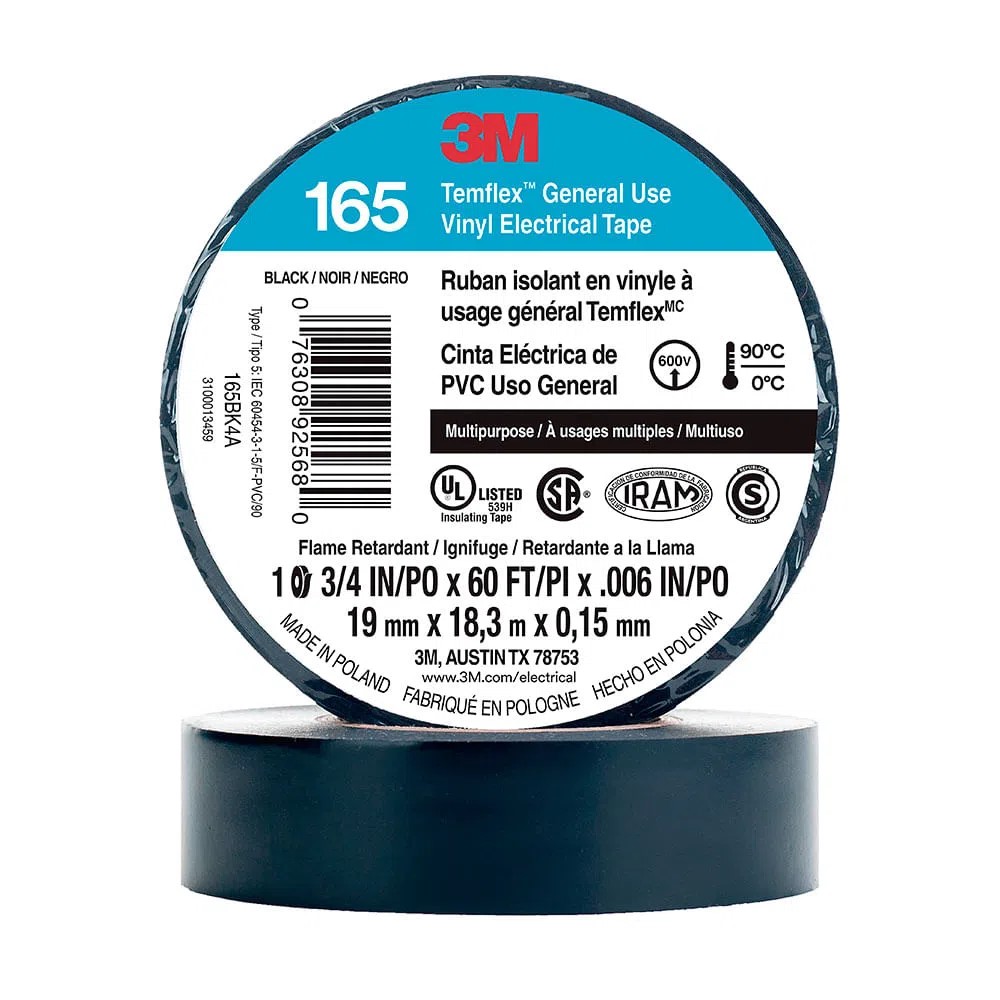 CINTA AISL. TEMFLEX 165 VINILO 3/4"X 18MTS NEGRO