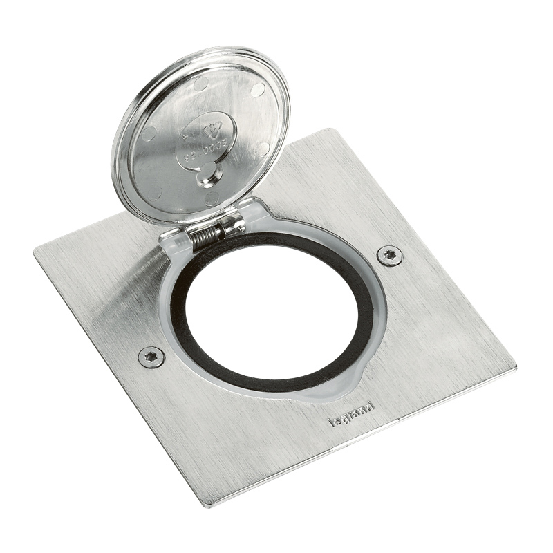 CAJA TOMACORRIENTE PISO EMPOTRABLE 2 MOD C/TAPA INOX GRIS 089700