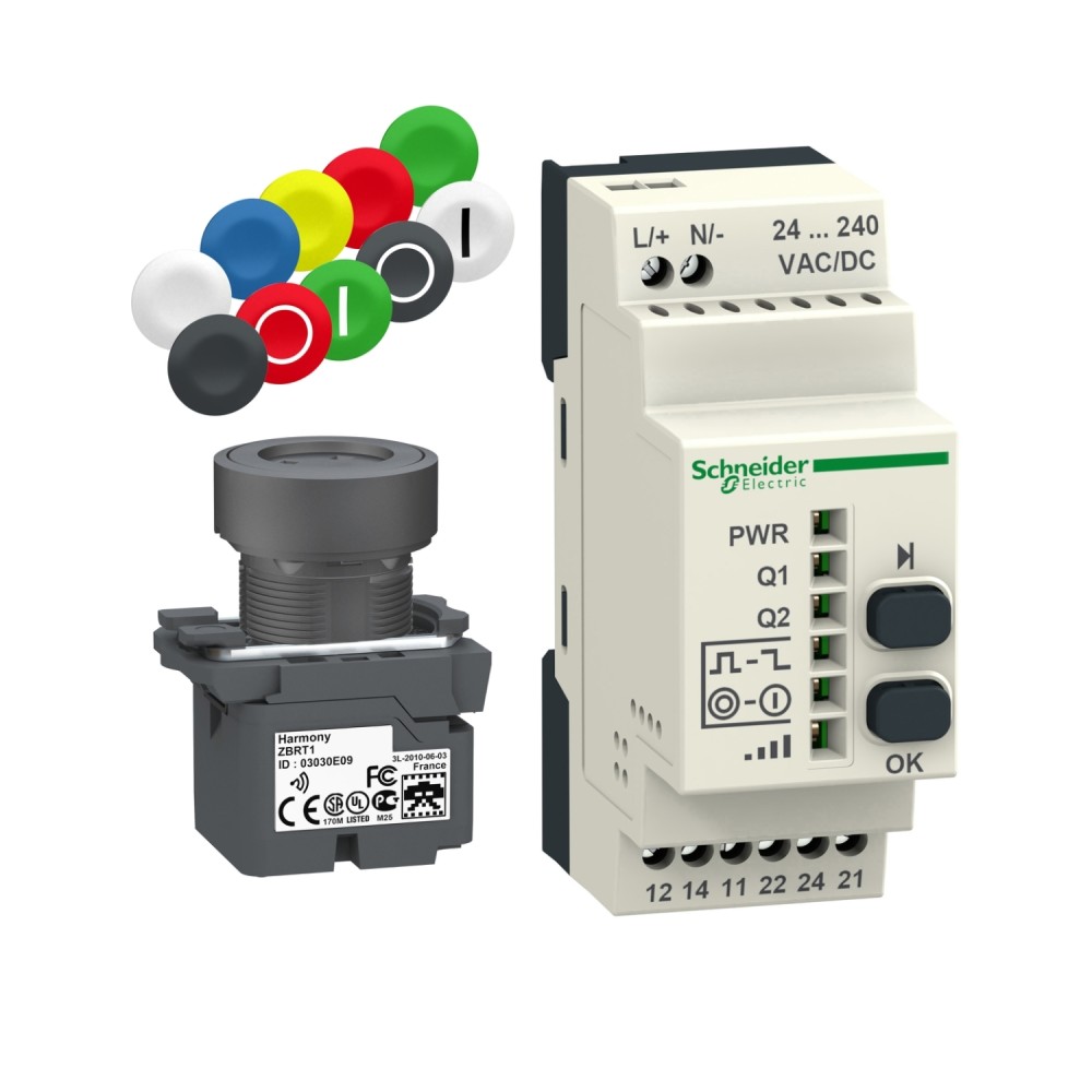 KIT PULSADOR + RECEPTOR + JUEGO TAPONES 24-240VAC/DC 22MM HARMONY XB5RFA02