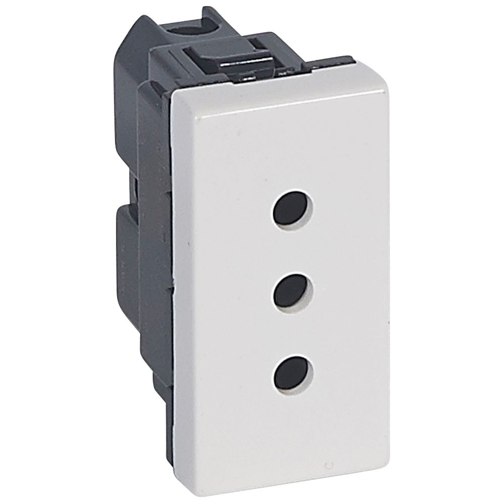DADO TOMACORRIENTE 3 EN LINEA 1 MOD BLANCO 2P+T 10A 250V MOSAIC 077510