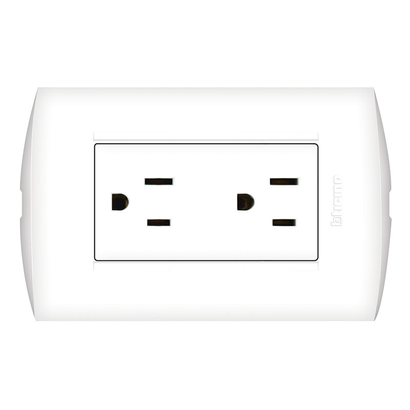 TOMACORRIENTE DOBLE AMERICANO BLANCO 2P+T 15A 250V PLACA BLANCA MODUS STYLE AE2228E2B