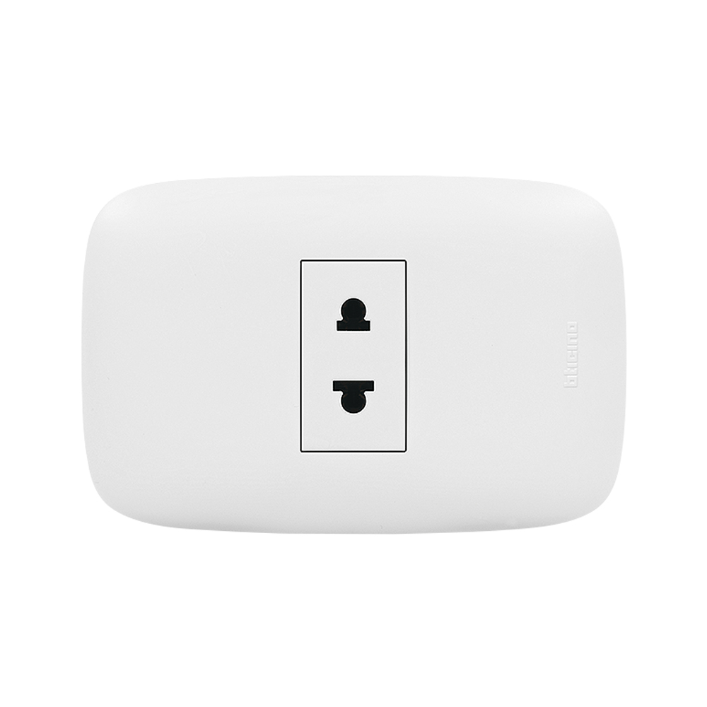 TOMACORRIENTE SIMPLE UNIVERSAL BLANCO 2P 16A 250V PLACA BLANCA DOMINO SENCIA AP1112