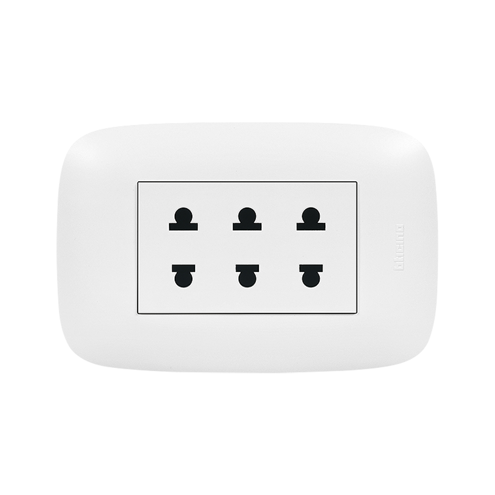 TOMACORRIENTE TRIPLE UNIVERSAL BLANCO 2P 16A 250V PLACA BLANCA DOMINO SENCIA AP1312