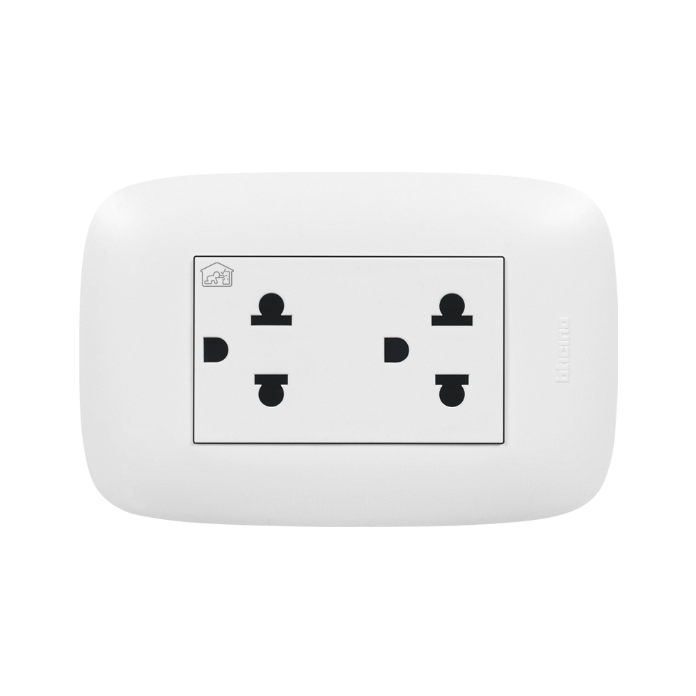 TOMACORRIENTE DOBLE UNIVERSAL BLANCO 2P+T 16A 250V PLACA BLANCA DOMINO SENCIA AP1222