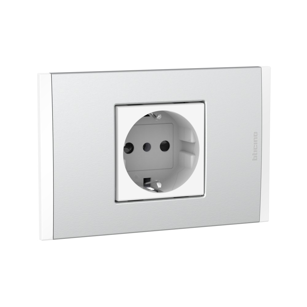 TOMACORRIENTE SIMPLE SCHUKO BLANCO 2P+T 10/16A 250V C/PLACA ALUM NATURAL MODUS4 AH2140EBMN