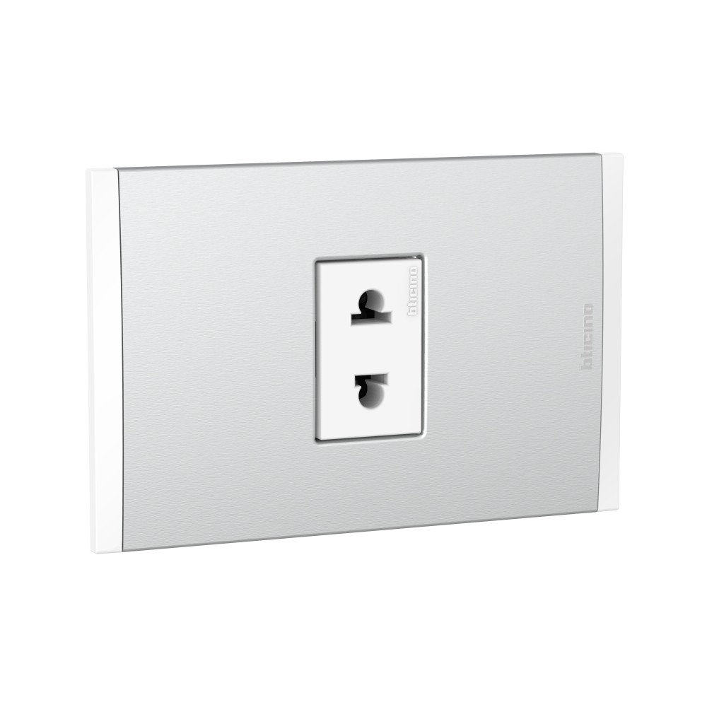 TOMACORRIENTE SIMPLE UNIVERSAL BLANCO 16A 250V C/PLACA ALUM NATURAL MODUS4 AH2112E1BMN