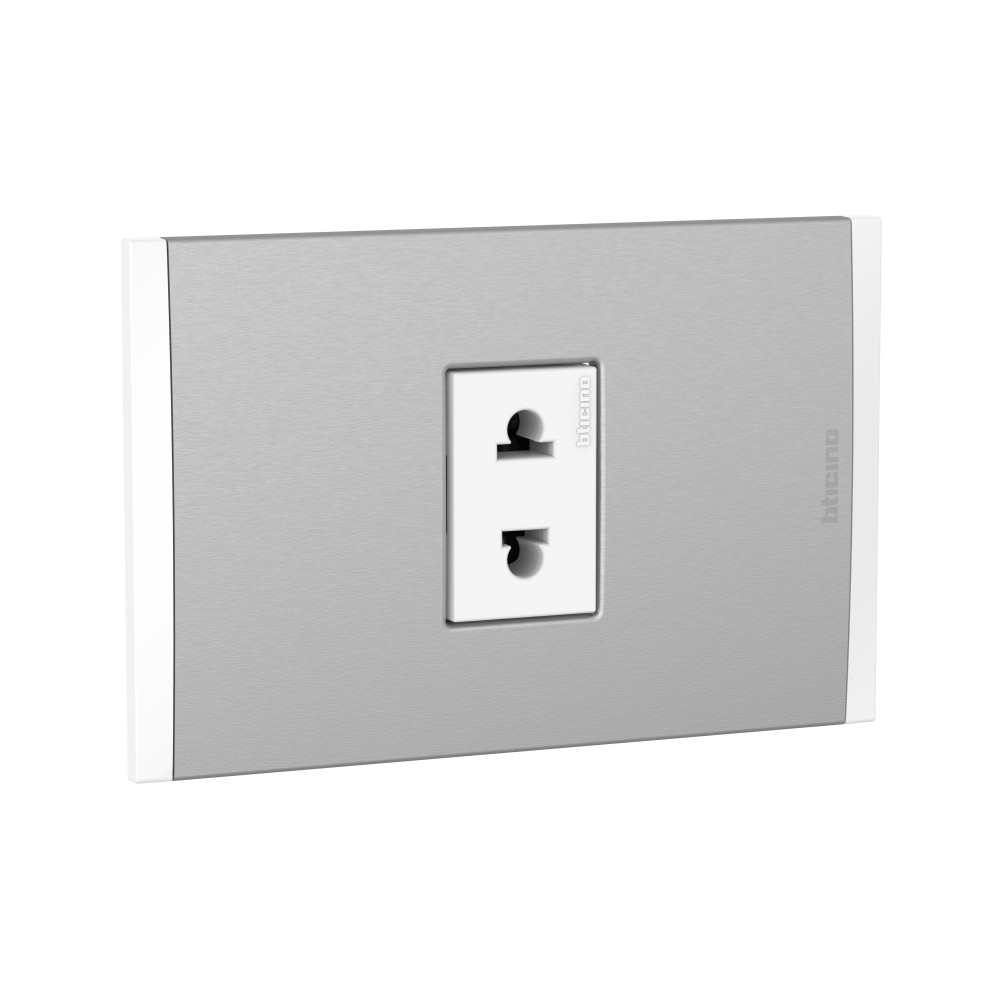 TOMACORRIENTE SIMPLE UNIVERSAL BLANCO 16A 250V C/PLACA ALUM TITANIO BL MODUS4 AH2112E1BMT